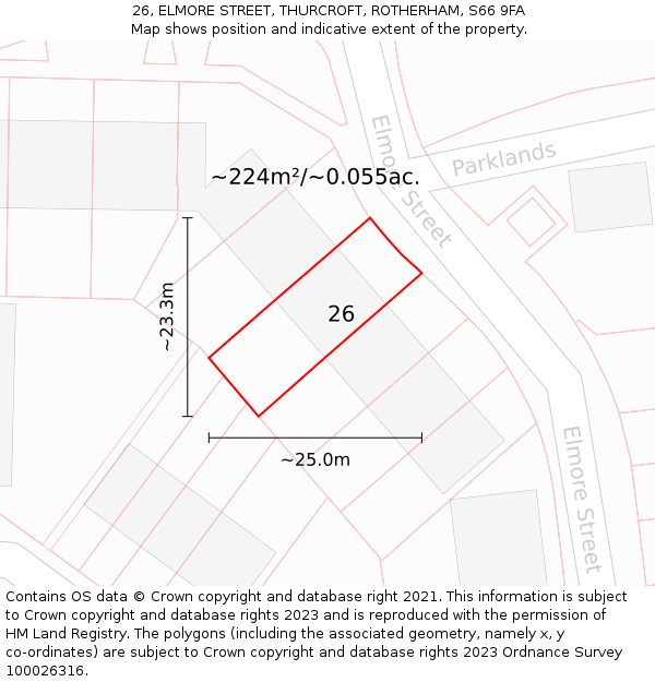 26, ELMORE STREET, THURCROFT, ROTHERHAM, S66 9FA: Plot and title map