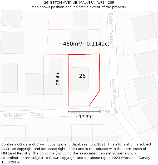 26, ESTON AVENUE, MALVERN, WR14 2SR: Plot and title map