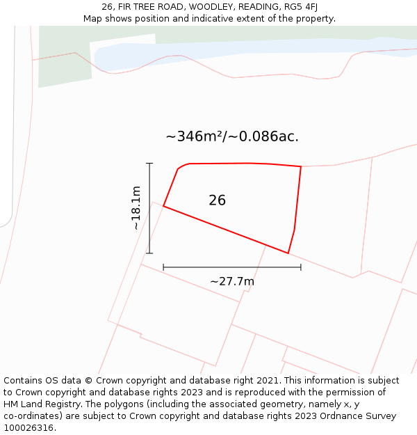 26, FIR TREE ROAD, WOODLEY, READING, RG5 4FJ: Plot and title map