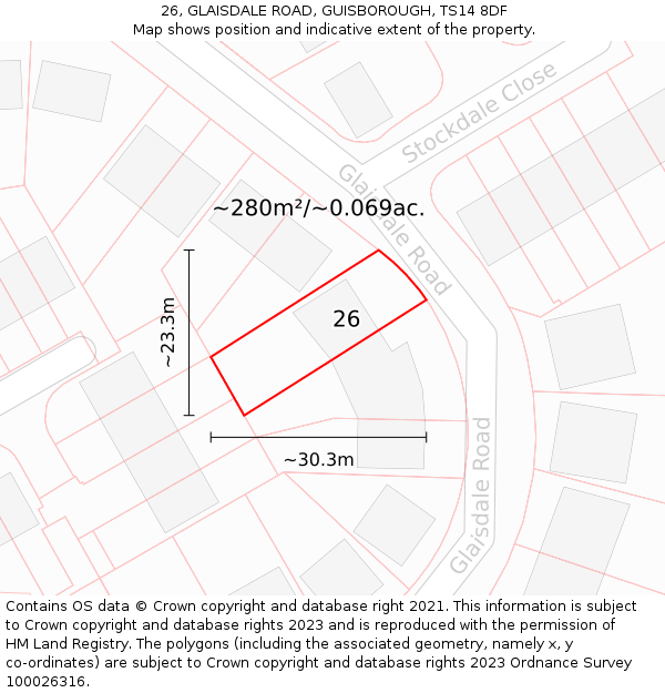 26, GLAISDALE ROAD, GUISBOROUGH, TS14 8DF: Plot and title map