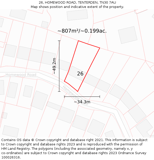 26, HOMEWOOD ROAD, TENTERDEN, TN30 7AU: Plot and title map