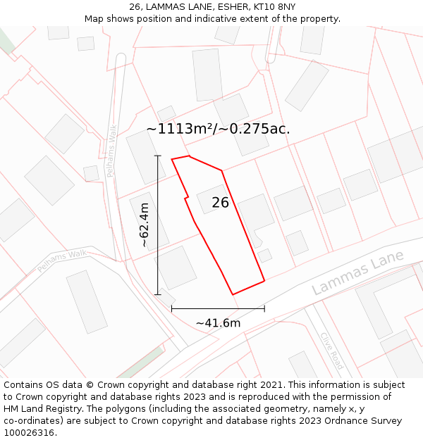 26, LAMMAS LANE, ESHER, KT10 8NY: Plot and title map