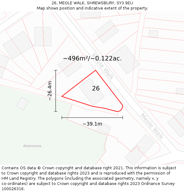 26, MEOLE WALK, SHREWSBURY, SY3 9EU: Plot and title map