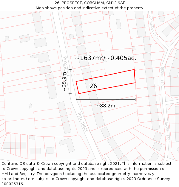 26, PROSPECT, CORSHAM, SN13 9AF: Plot and title map