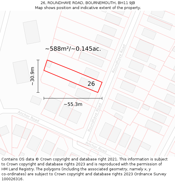 26, ROUNDHAYE ROAD, BOURNEMOUTH, BH11 9JB: Plot and title map