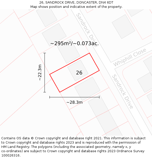 26, SANDROCK DRIVE, DONCASTER, DN4 6DT: Plot and title map