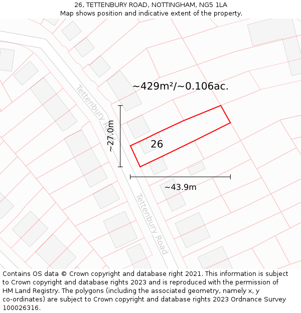 26, TETTENBURY ROAD, NOTTINGHAM, NG5 1LA: Plot and title map