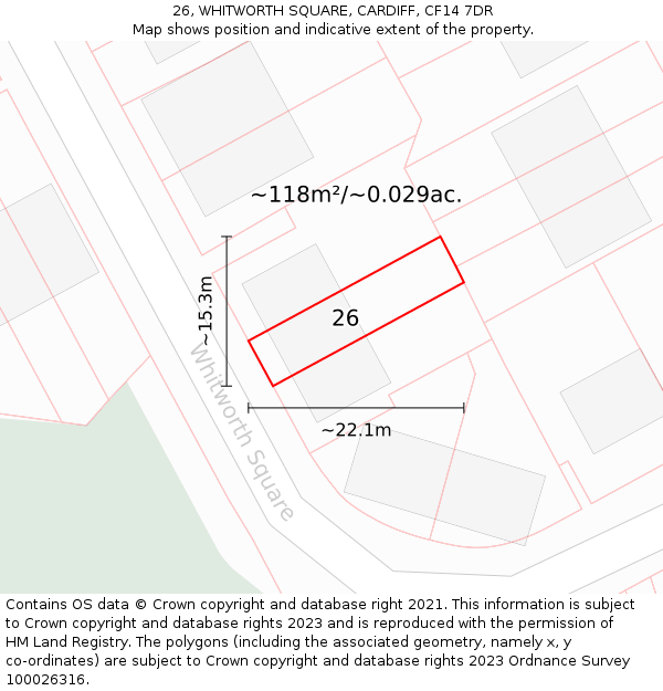 26, WHITWORTH SQUARE, CARDIFF, CF14 7DR: Plot and title map