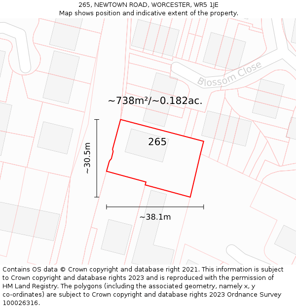 265, NEWTOWN ROAD, WORCESTER, WR5 1JE: Plot and title map