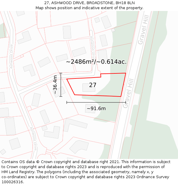 27, ASHWOOD DRIVE, BROADSTONE, BH18 8LN: Plot and title map