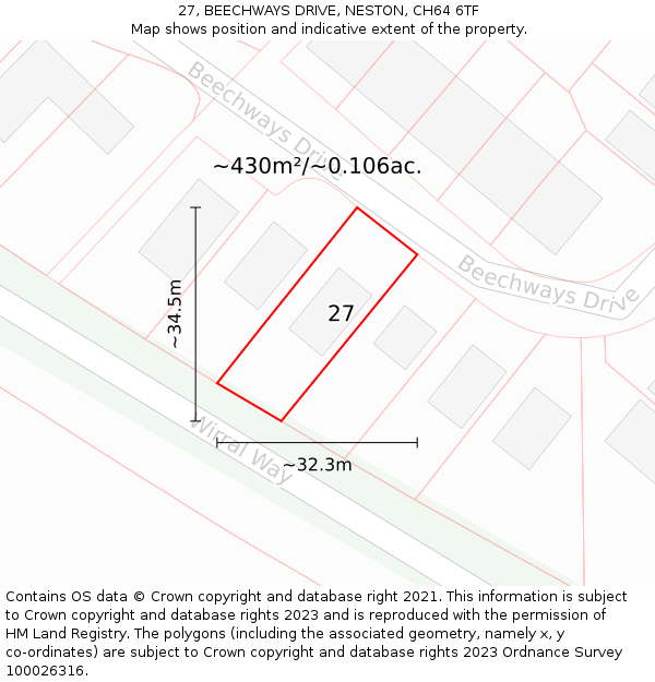 27, BEECHWAYS DRIVE, NESTON, CH64 6TF: Plot and title map