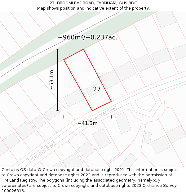 27, BROOMLEAF ROAD, FARNHAM, GU9 8DG: Plot and title map