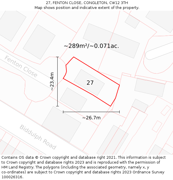 27, FENTON CLOSE, CONGLETON, CW12 3TH: Plot and title map