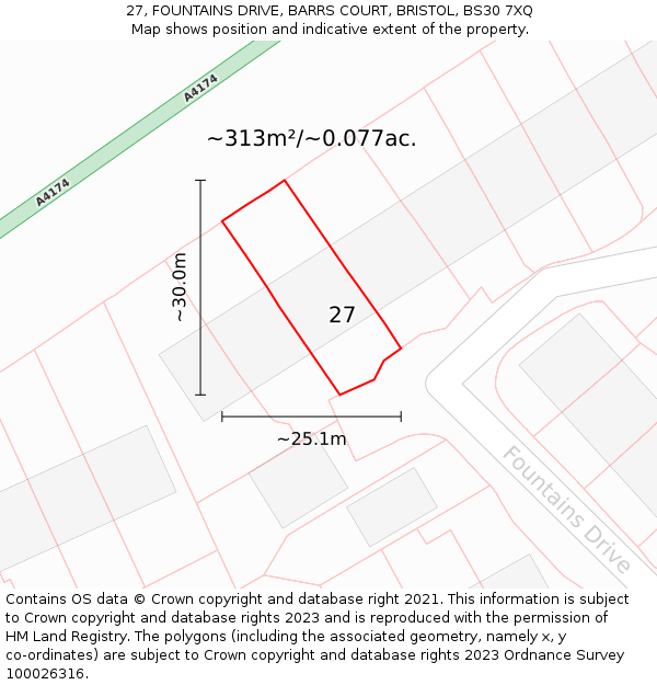 27, FOUNTAINS DRIVE, BARRS COURT, BRISTOL, BS30 7XQ: Plot and title map