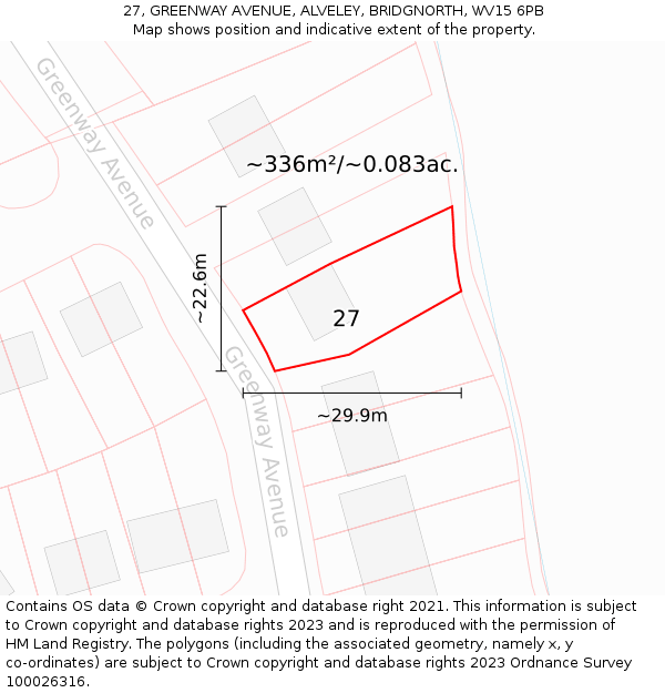 27, GREENWAY AVENUE, ALVELEY, BRIDGNORTH, WV15 6PB: Plot and title map