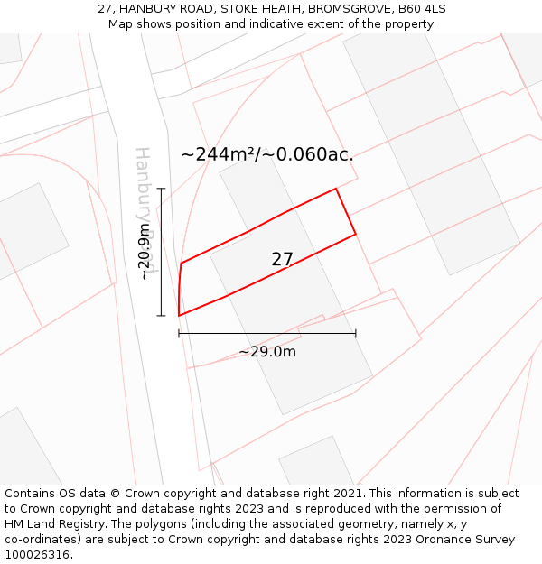 27, HANBURY ROAD, STOKE HEATH, BROMSGROVE, B60 4LS: Plot and title map