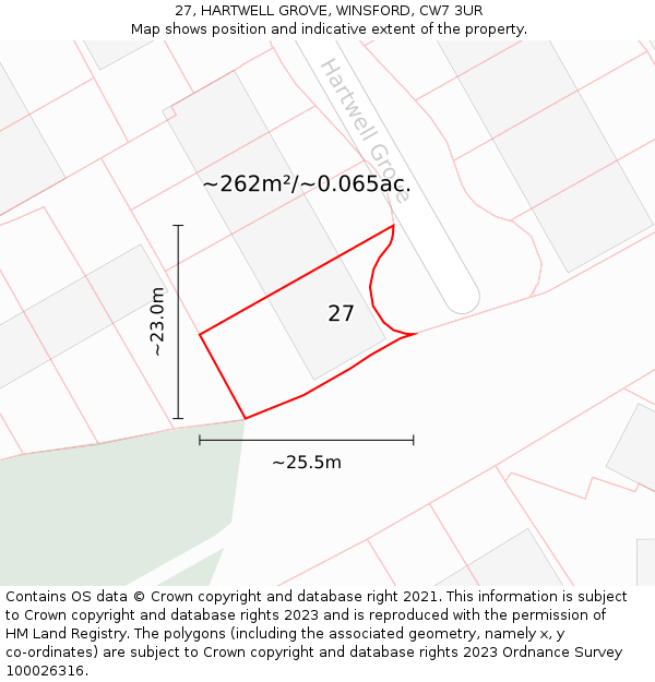27, HARTWELL GROVE, WINSFORD, CW7 3UR: Plot and title map