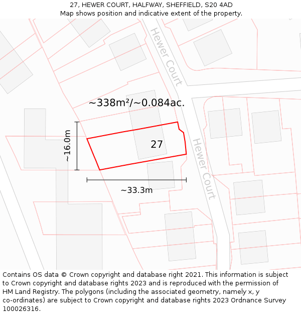 27, HEWER COURT, HALFWAY, SHEFFIELD, S20 4AD: Plot and title map