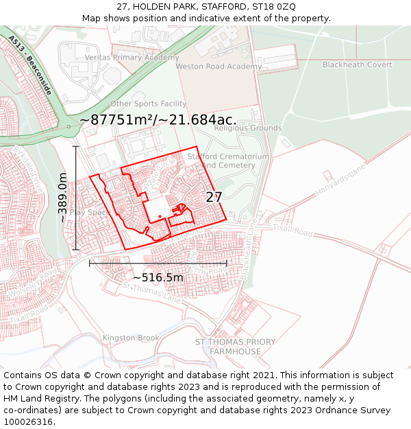 27, HOLDEN PARK, STAFFORD, ST18 0ZQ: Plot and title map