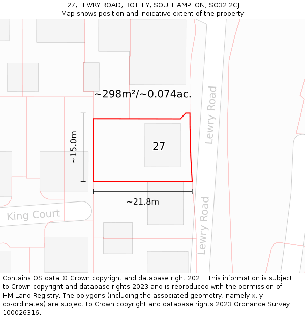 27, LEWRY ROAD, BOTLEY, SOUTHAMPTON, SO32 2GJ: Plot and title map