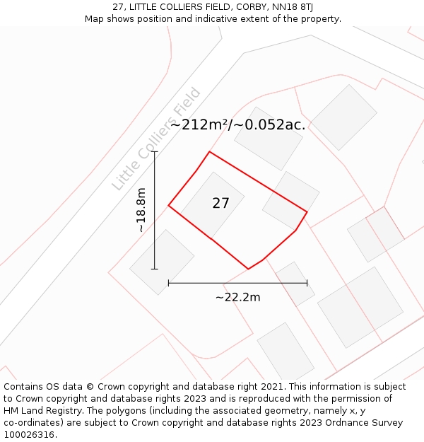 27, LITTLE COLLIERS FIELD, CORBY, NN18 8TJ: Plot and title map