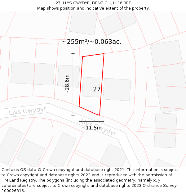 27, LLYS GWYDYR, DENBIGH, LL16 3ET: Plot and title map