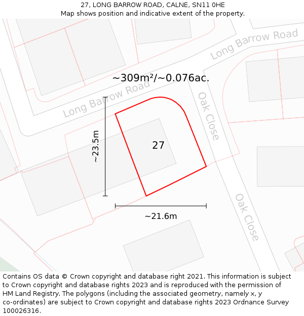 27, LONG BARROW ROAD, CALNE, SN11 0HE: Plot and title map