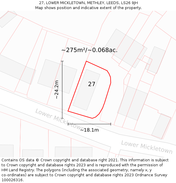 27, LOWER MICKLETOWN, METHLEY, LEEDS, LS26 9JH: Plot and title map