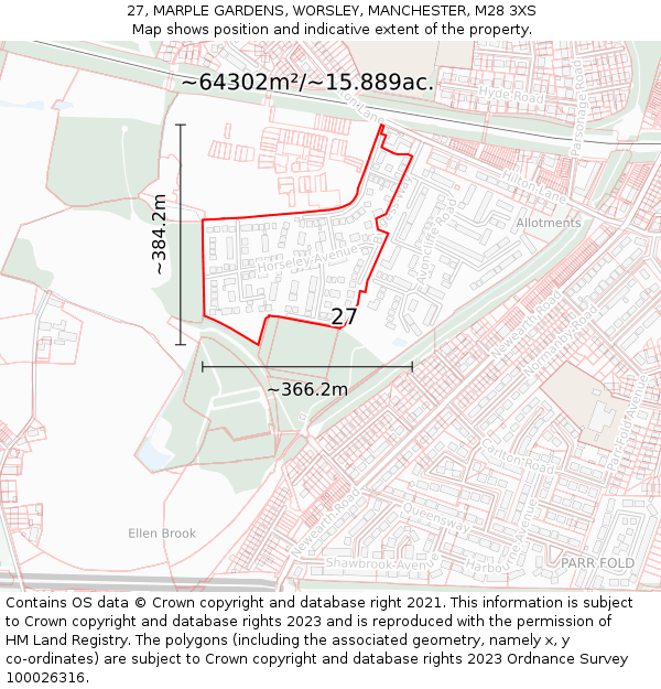 27, MARPLE GARDENS, WORSLEY, MANCHESTER, M28 3XS: Plot and title map