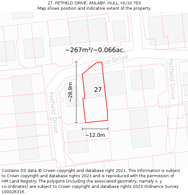 27, PETFIELD DRIVE, ANLABY, HULL, HU10 7ES: Plot and title map