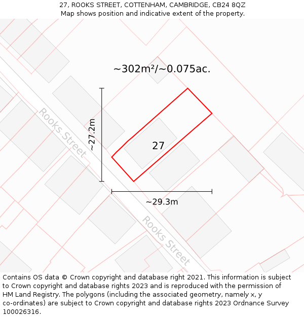 27, ROOKS STREET, COTTENHAM, CAMBRIDGE, CB24 8QZ: Plot and title map