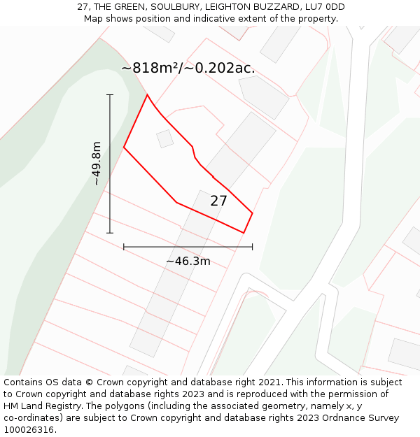 27, THE GREEN, SOULBURY, LEIGHTON BUZZARD, LU7 0DD: Plot and title map