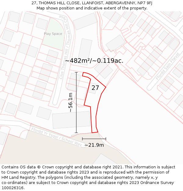 27, THOMAS HILL CLOSE, LLANFOIST, ABERGAVENNY, NP7 9FJ: Plot and title map