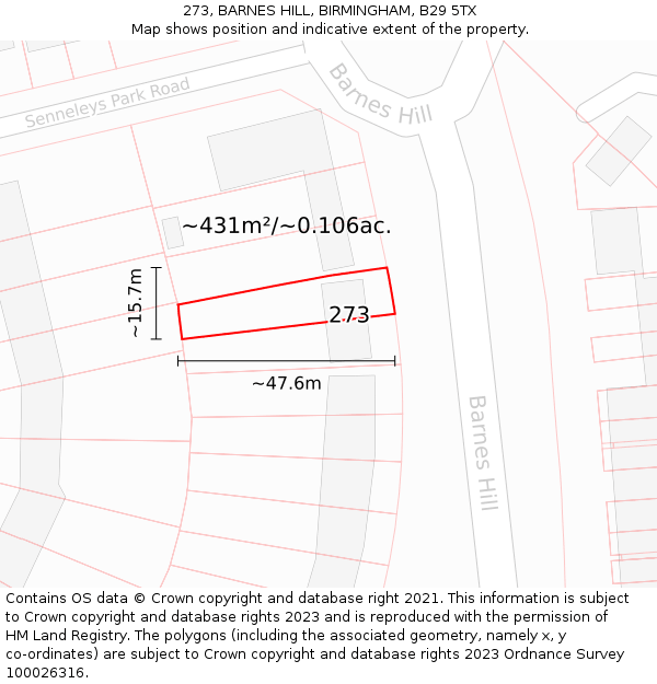 273, BARNES HILL, BIRMINGHAM, B29 5TX: Plot and title map