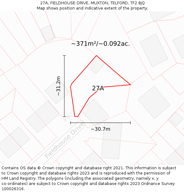 27A, FIELDHOUSE DRIVE, MUXTON, TELFORD, TF2 8JQ: Plot and title map