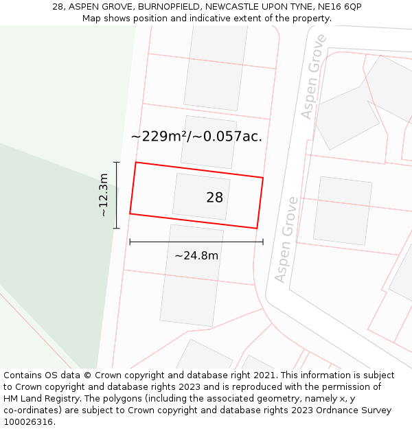 28, ASPEN GROVE, BURNOPFIELD, NEWCASTLE UPON TYNE, NE16 6QP: Plot and title map