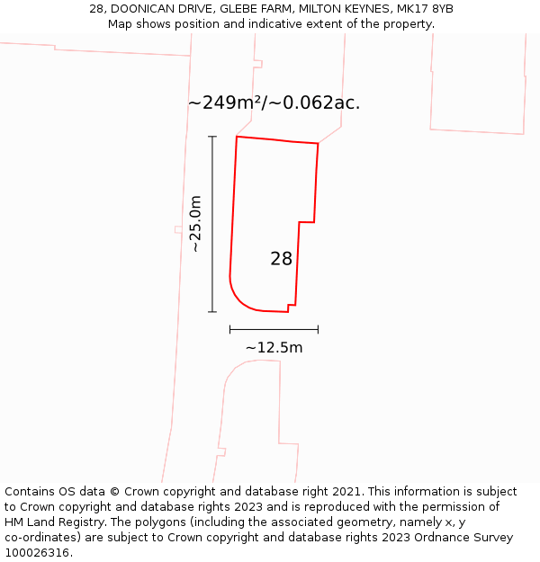 28, DOONICAN DRIVE, GLEBE FARM, MILTON KEYNES, MK17 8YB: Plot and title map