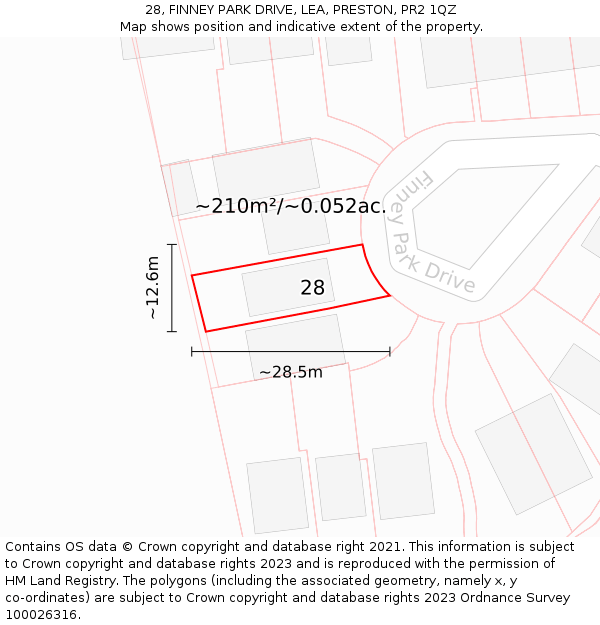 28, FINNEY PARK DRIVE, LEA, PRESTON, PR2 1QZ: Plot and title map