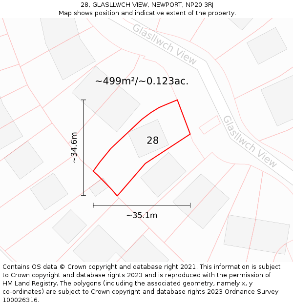 28, GLASLLWCH VIEW, NEWPORT, NP20 3RJ: Plot and title map