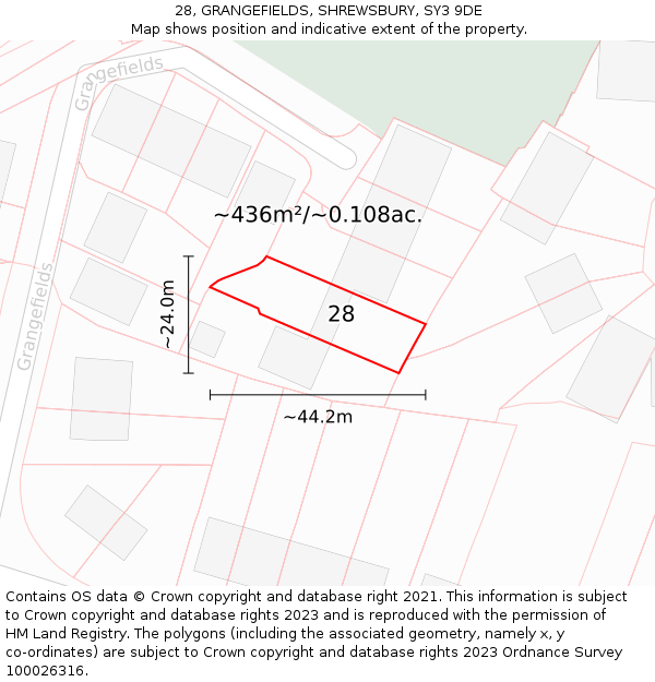 28, GRANGEFIELDS, SHREWSBURY, SY3 9DE: Plot and title map