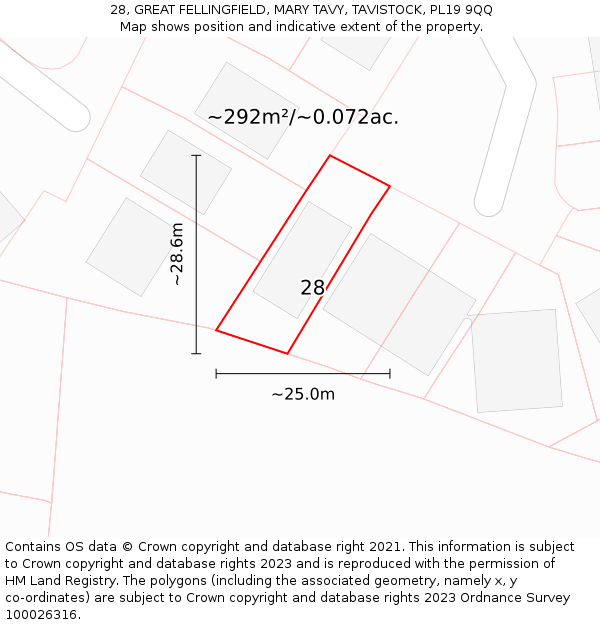 28, GREAT FELLINGFIELD, MARY TAVY, TAVISTOCK, PL19 9QQ: Plot and title map
