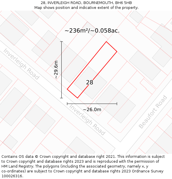 28, INVERLEIGH ROAD, BOURNEMOUTH, BH6 5HB: Plot and title map