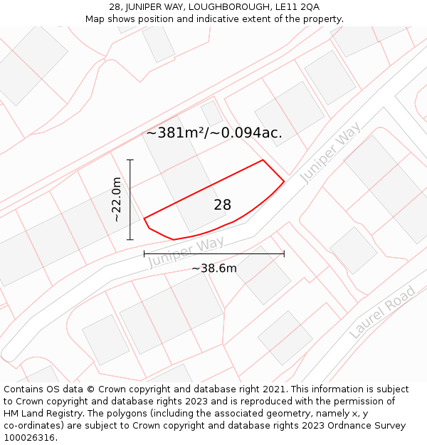 28, JUNIPER WAY, LOUGHBOROUGH, LE11 2QA: Plot and title map