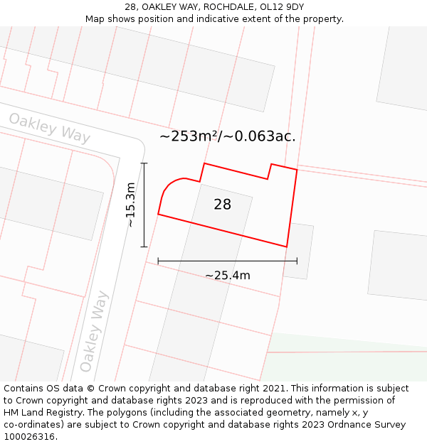 28, OAKLEY WAY, ROCHDALE, OL12 9DY: Plot and title map