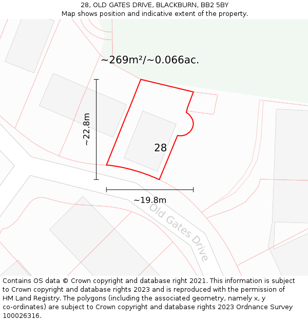 28, OLD GATES DRIVE, BLACKBURN, BB2 5BY: Plot and title map