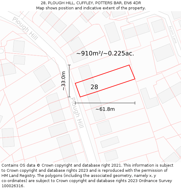 28, PLOUGH HILL, CUFFLEY, POTTERS BAR, EN6 4DR: Plot and title map