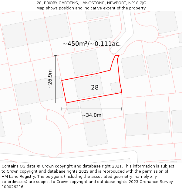 28, PRIORY GARDENS, LANGSTONE, NEWPORT, NP18 2JG: Plot and title map