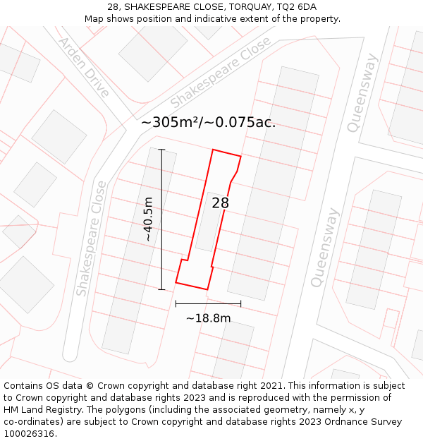 28, SHAKESPEARE CLOSE, TORQUAY, TQ2 6DA: Plot and title map