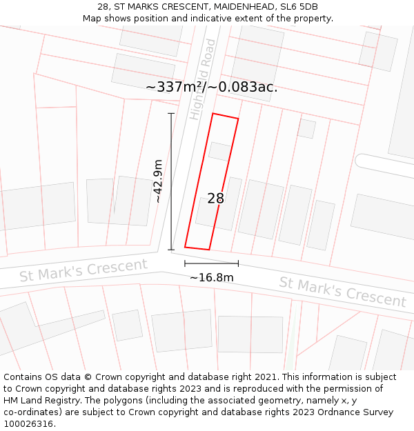 28, ST MARKS CRESCENT, MAIDENHEAD, SL6 5DB: Plot and title map