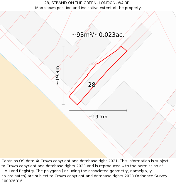 28, STRAND ON THE GREEN, LONDON, W4 3PH: Plot and title map